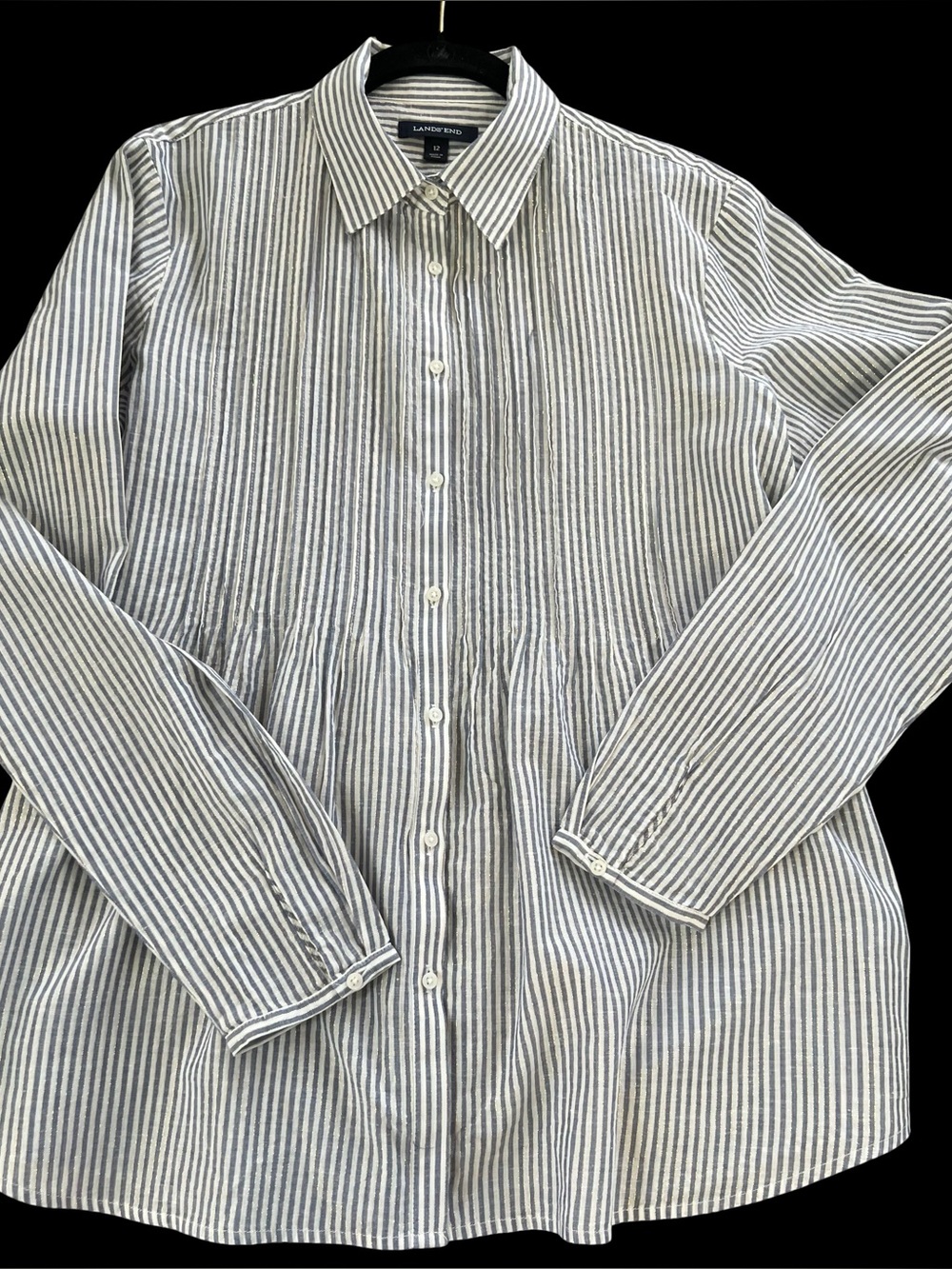 Lands' End Women’s Button-Down Shirt w/gold Metallic Thread Size 12